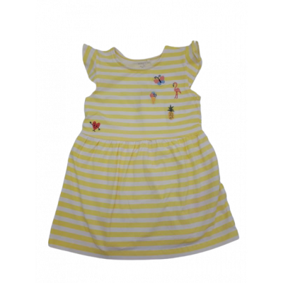 Sukienka dziewczęca 92 NAME IT w żółto-białe paski z wyszytymi aplikacjami