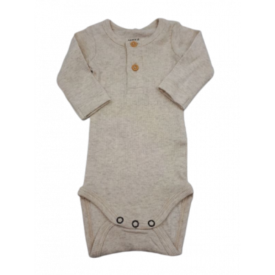Body niemowlęce chłopięce 50 NAME IT prążkowane z guzikami kolor beżowy melanż