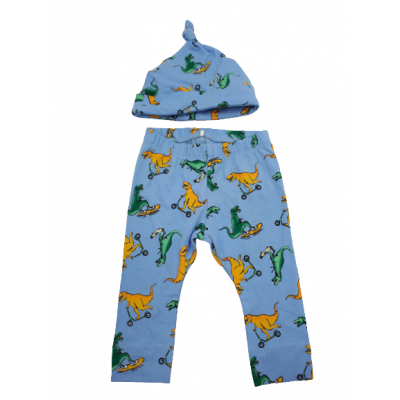 Komplet niemowlęcy chłopięcy 68 NAME IT spodnie i czapeczka w dinozaury