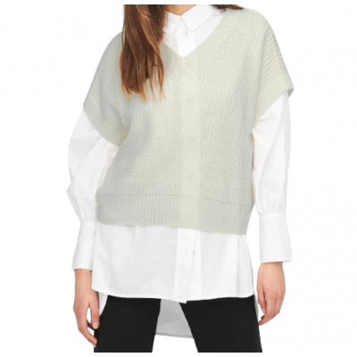 Luźny sweter damska z krótkim rękawem w kolorze śmietankowym JDY