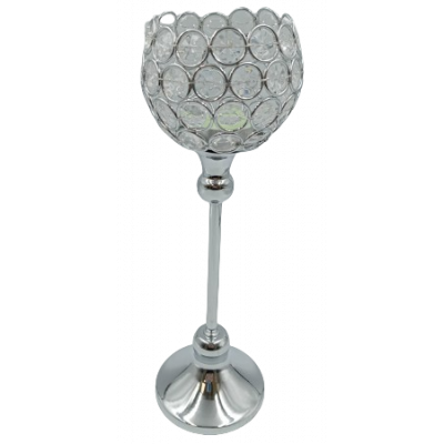 Świecznik srebrny z kryształkami akrylowymi na nóżce Glamour 30 cm