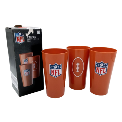 Zestaw 3 plastikowych kubków Ligi NFL z logiem