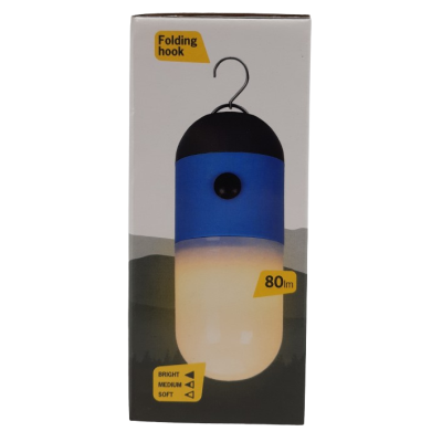 Lampa kempingowa turystyczna bateryjna do zawieszenia postawienia 80 lm 6x14cm (niebieska)
