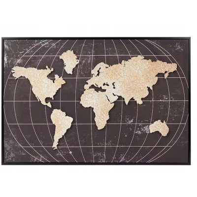 Obraz trójwymiarowy duży 3D Mapa Świata czarna rama 68x46cm